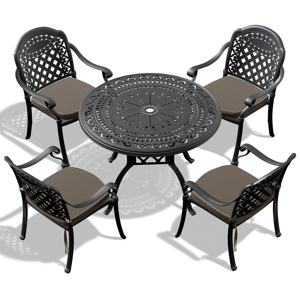 (Cushions In Random Colors)5-Piece Set Of Cast Aluminum Patio Furniture With Cushions